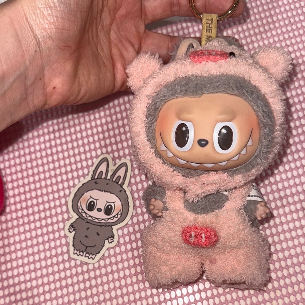 Authentic Cute Pink and Gray Plush Keychain